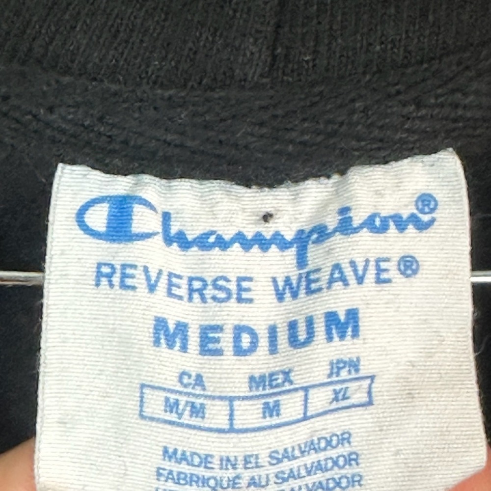 Champion Reverse Weave Hoodie Sweatshirt Black Pullover Sleeve Logo Medium - Picture 2 of 6